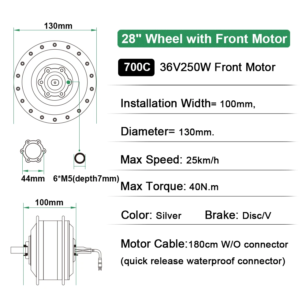 Электрический двухколесный мотор 36V 250W 28 ''(700C) Мотор Ступицы переднего колеса