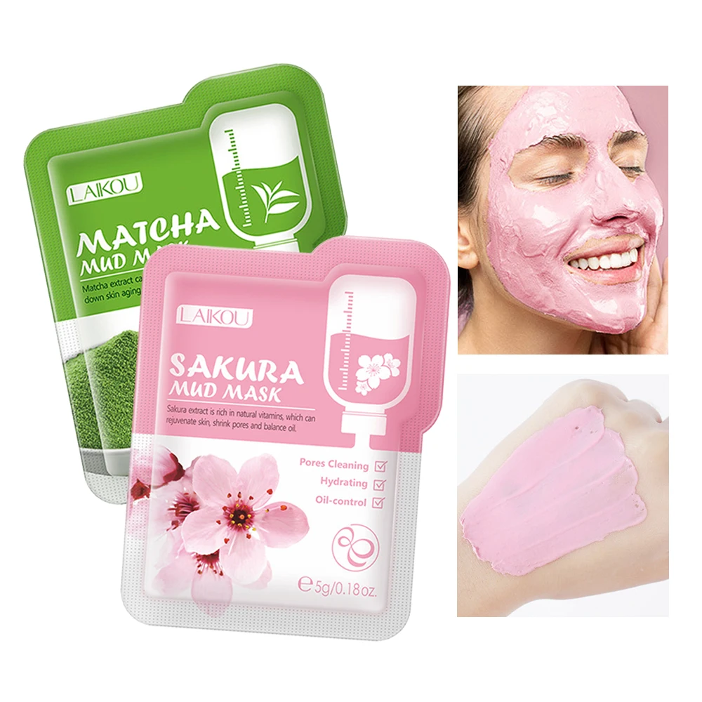 

10PCS Facial Pack Cherry Matcha Mud Mask Increases Elasticity Oil Control Prevents Aging Deeply Cleaning Wrapped Mask Face Care