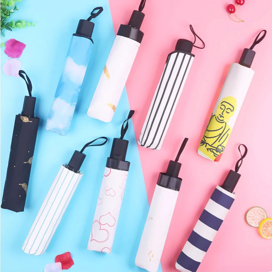 Женский ветрозащитный зонтик дождь Анти УФ карманный мини Сильный прозрачный