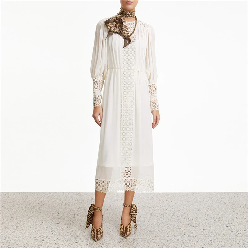 Белое Элегантное Длинное Макси платье для женщин шифоновое кружевное винтажное