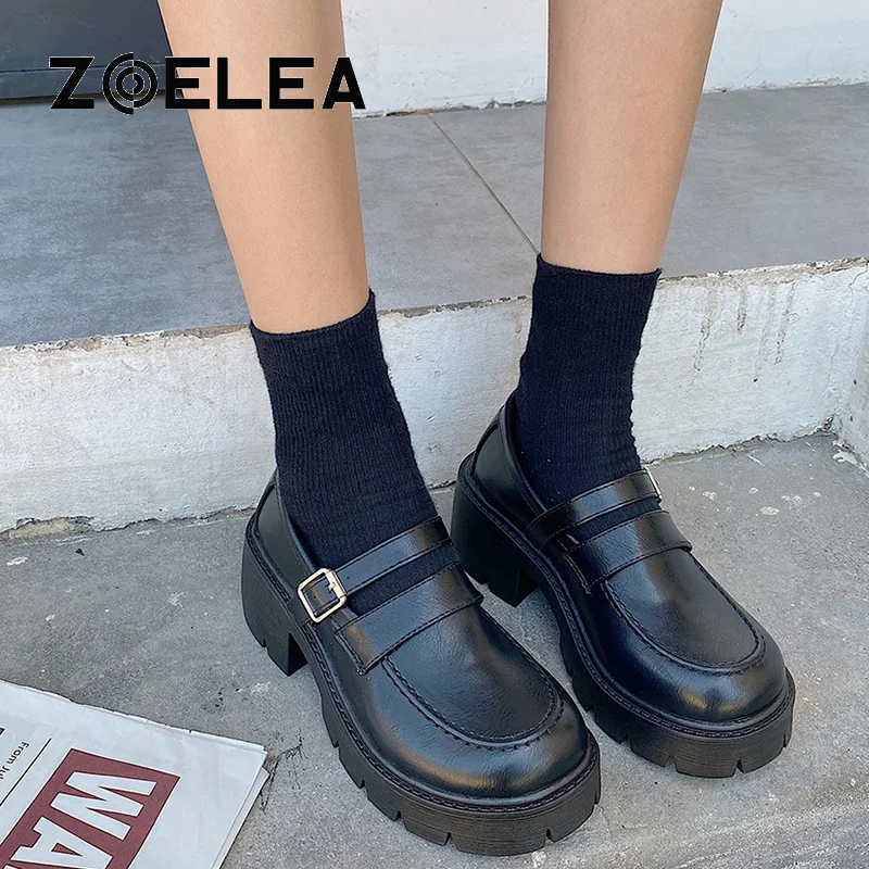 

Women Metal Bucket Platform Loafers Vintage Mary Jane Shoes Japanese School College Uniform Shoes Thick Lolita Casual Women Shoe