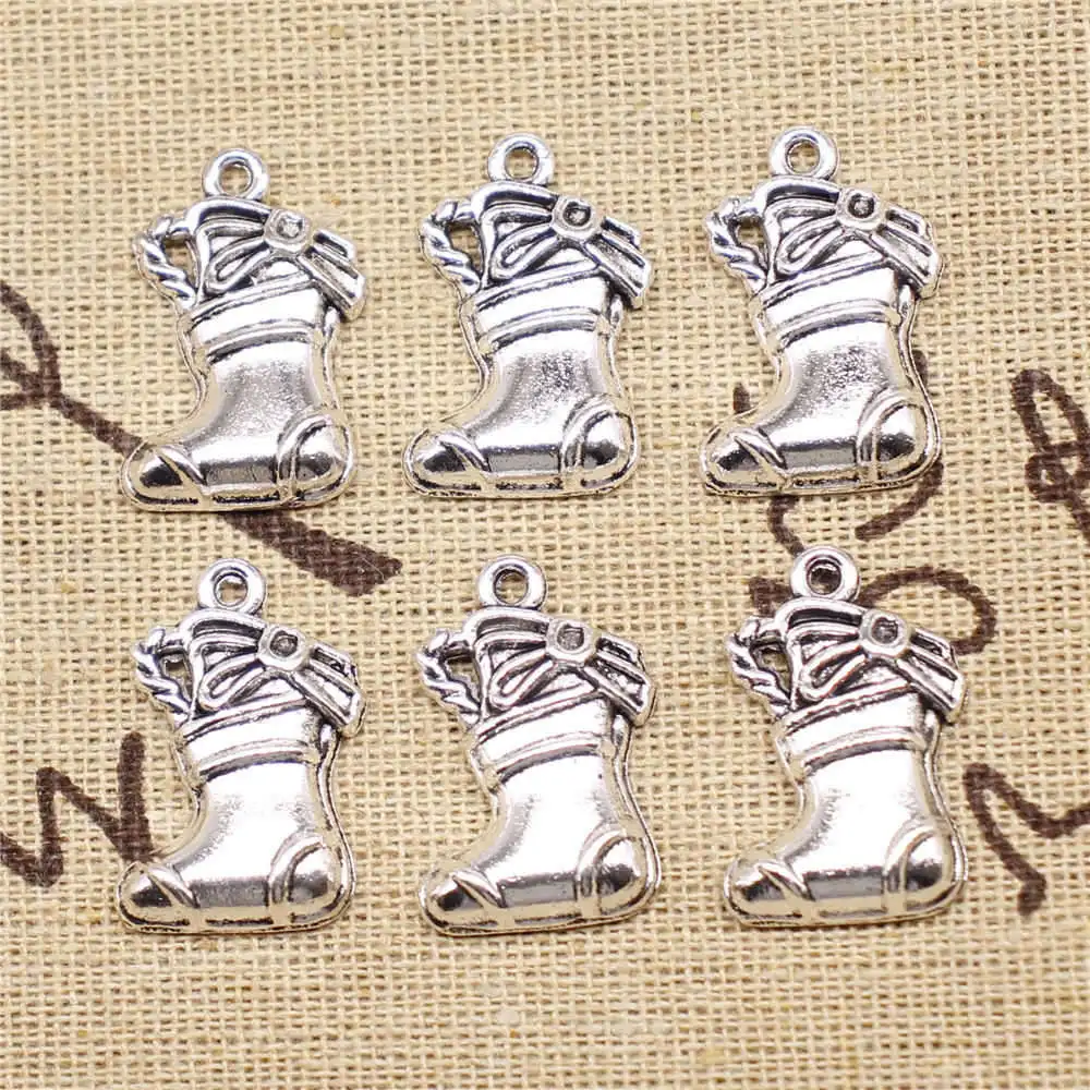 

Jewelri Make 24x15mm Christmas Socks Charms Antique Silver Color 10pcs