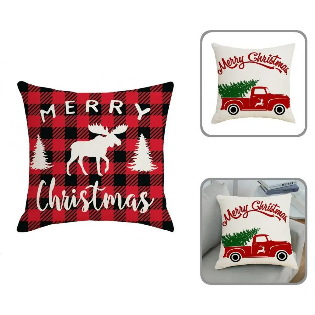 

Useful Breathable Linen Throw Pillow Cover Xmas Ambience Throw Pillow Cover Home Decor Christmas Cushion Cover