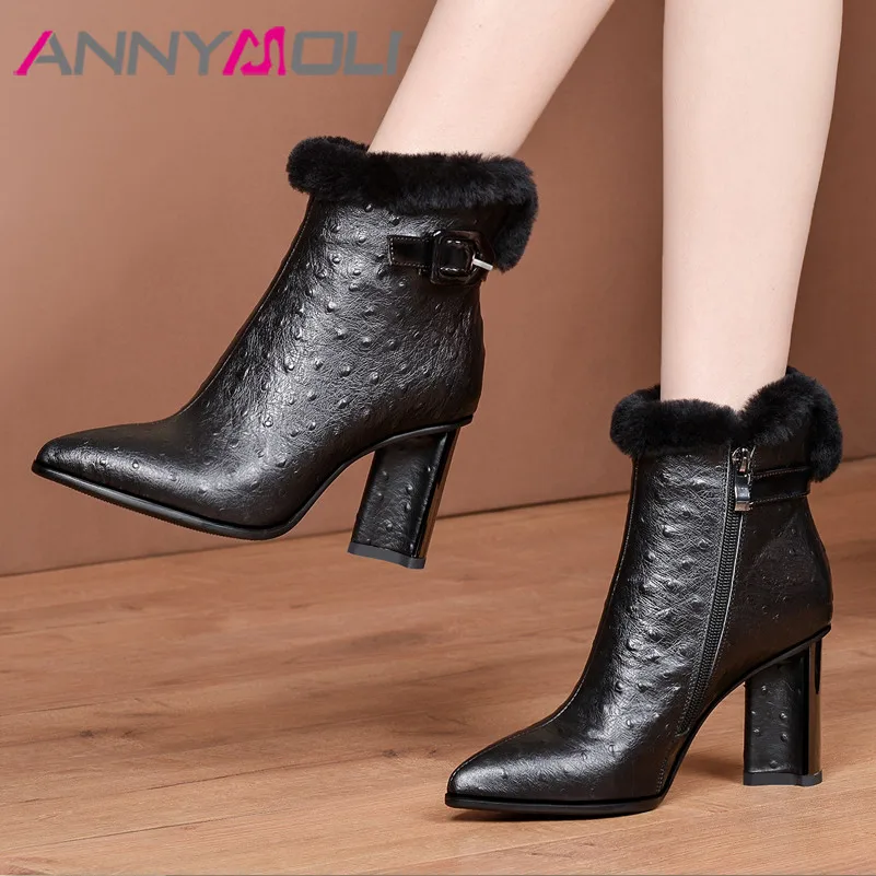 Ботильоны женские зимние из натуральной кожи на молнии с острым носком 34-43 | Обувь