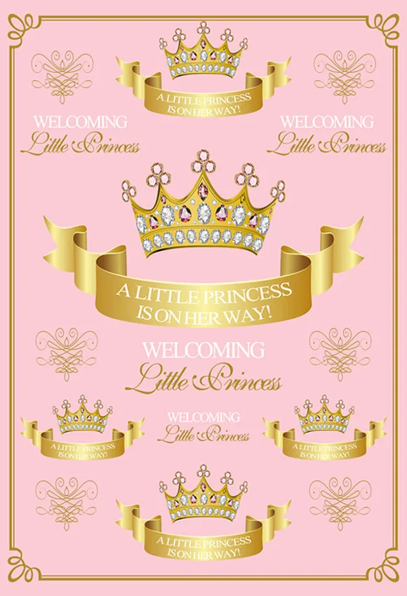 

5x7FT Personalized Little Princess Welcome Crown Gold Diamonds Baby Shower Custom Photo Backdrop Background Vinyl 220cm X 150cm