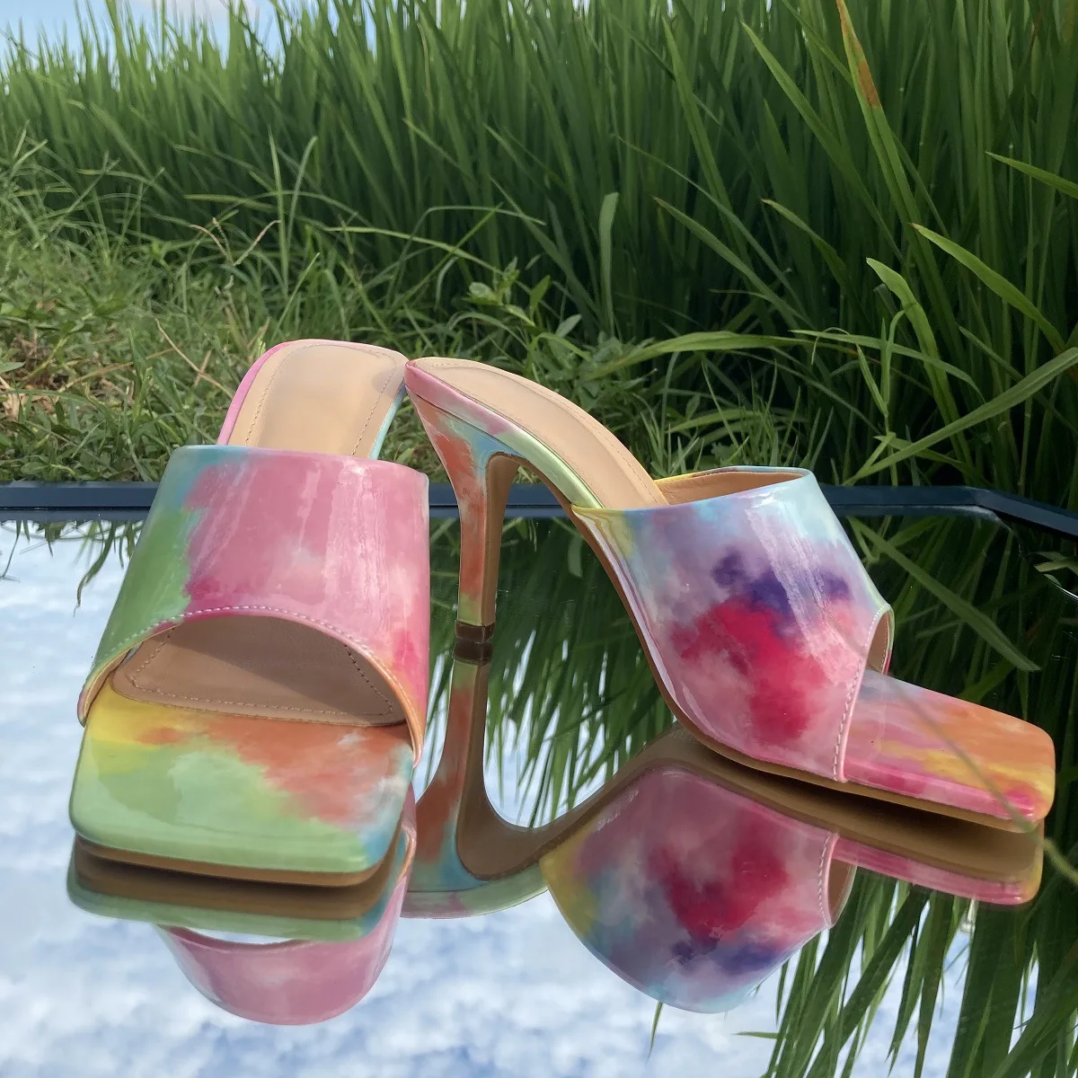 

2022 Style fashion rainbow stiletto sandals and slippers women's high-heeled sandals plus size sandals women
