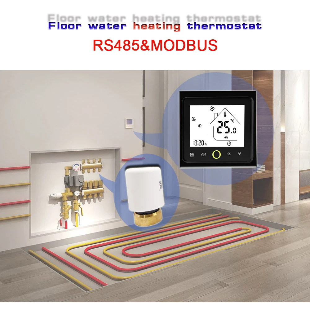 

RS485 & Modbus Floor Heating Thermostat，for control Water valve,Electric actuator,radiator,24VAC 95-240VAC optional