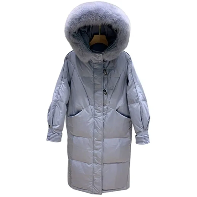 Женский пуховик средней длины с роговыми пряжками Зимняя Толстая куртка