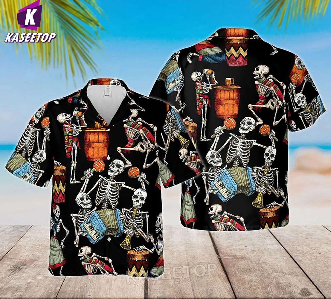 

Men's 3D Skeleton Hawaiian Shirt Summer Vacation Hawaii Shirt Single Breasted Shirt Man Short-Sleeve Aloha Casual Beach Oversize