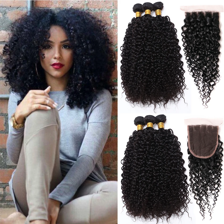 

Missanna 26 28 30Inch Kinky Curly Bundles With 4x4 5x5 6x6 Closure Brazilian 100% Human Hair Thick Natural Black Color Remy Hair