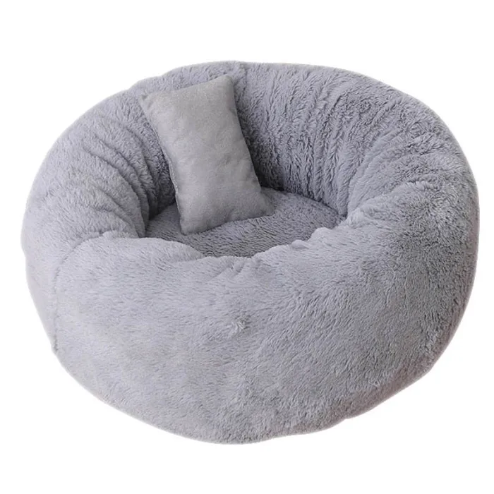 Pets Shag Plush Donut Cuddler Calming Bed Round Plush Cat Dog Mat Sleeping Bed with Pillow E2S