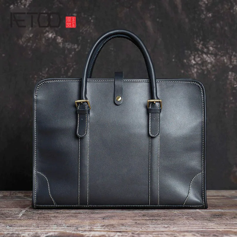 

AETOO Vintage leather handbag, first layer leather men's messenger bag, casual business briefcase