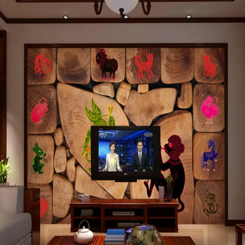 

Drop Shipping Wallpaper For Walls 3 D Creative Chinese Zodiac Wood Mural Living Room Wall Custom High Quality Wallpaper