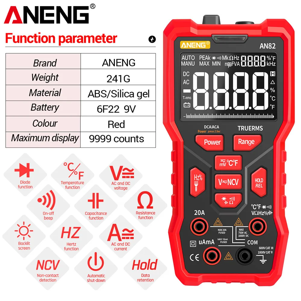 ANENG AN82 Professional Digital Multimeter 9999 Tester DIY Transistor Capacitor NCV Testers True RMS Analog Meter Multimetro
