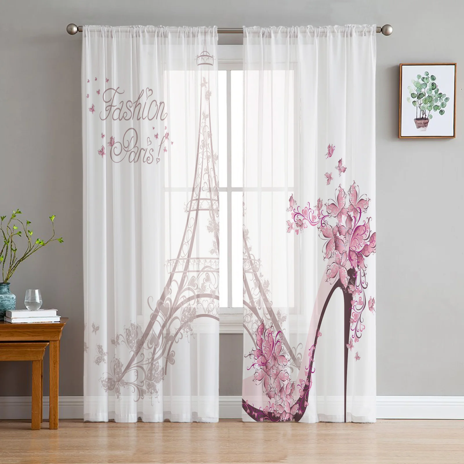 

Pink Paris Tower High Heels Female White Sheer Curtains for Living Room Bedroom Kitchen Tulle for Windows Voile Yarn Curtains