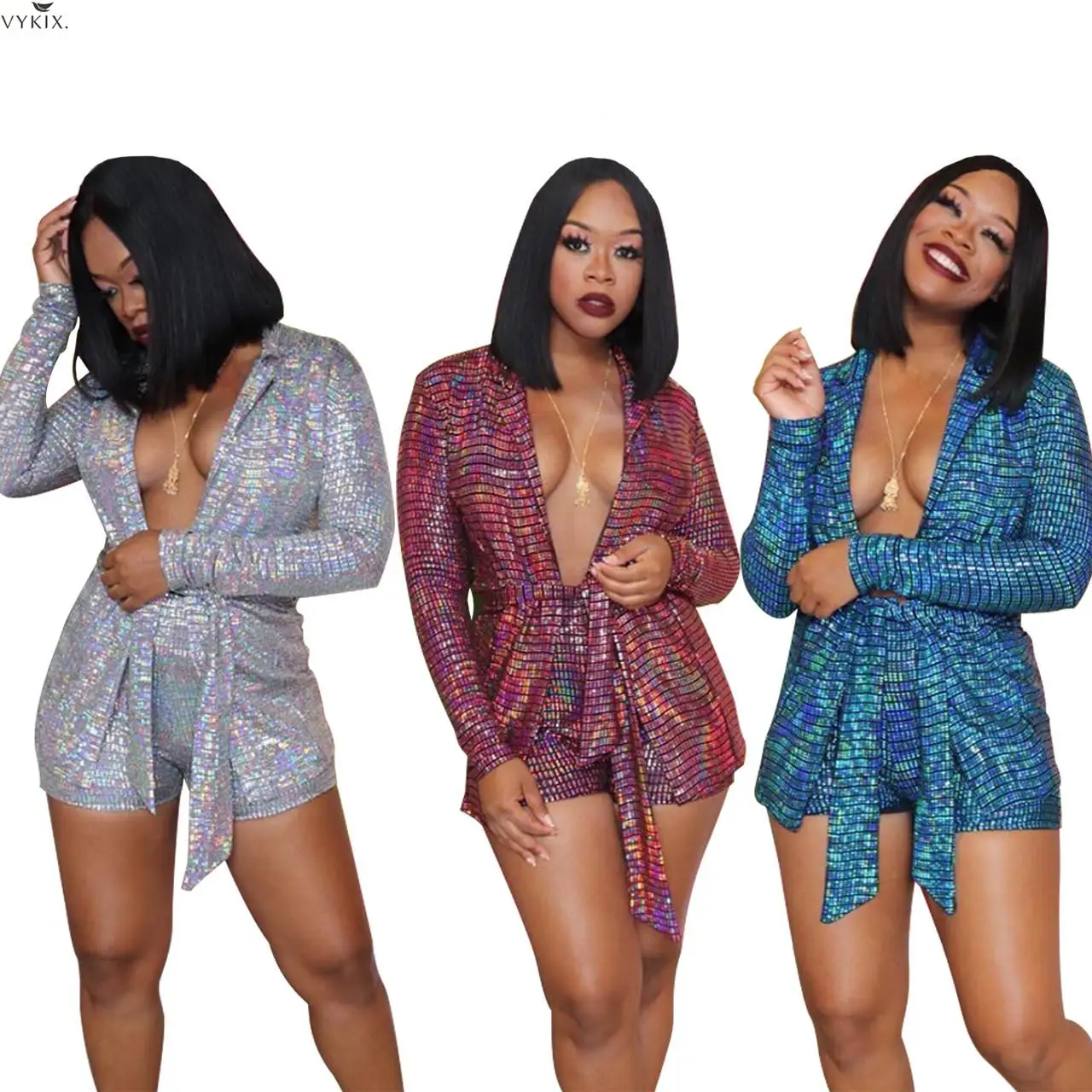 Женская одежда с длинным рукавом блёстки горячая штамповка блейзеры шорты