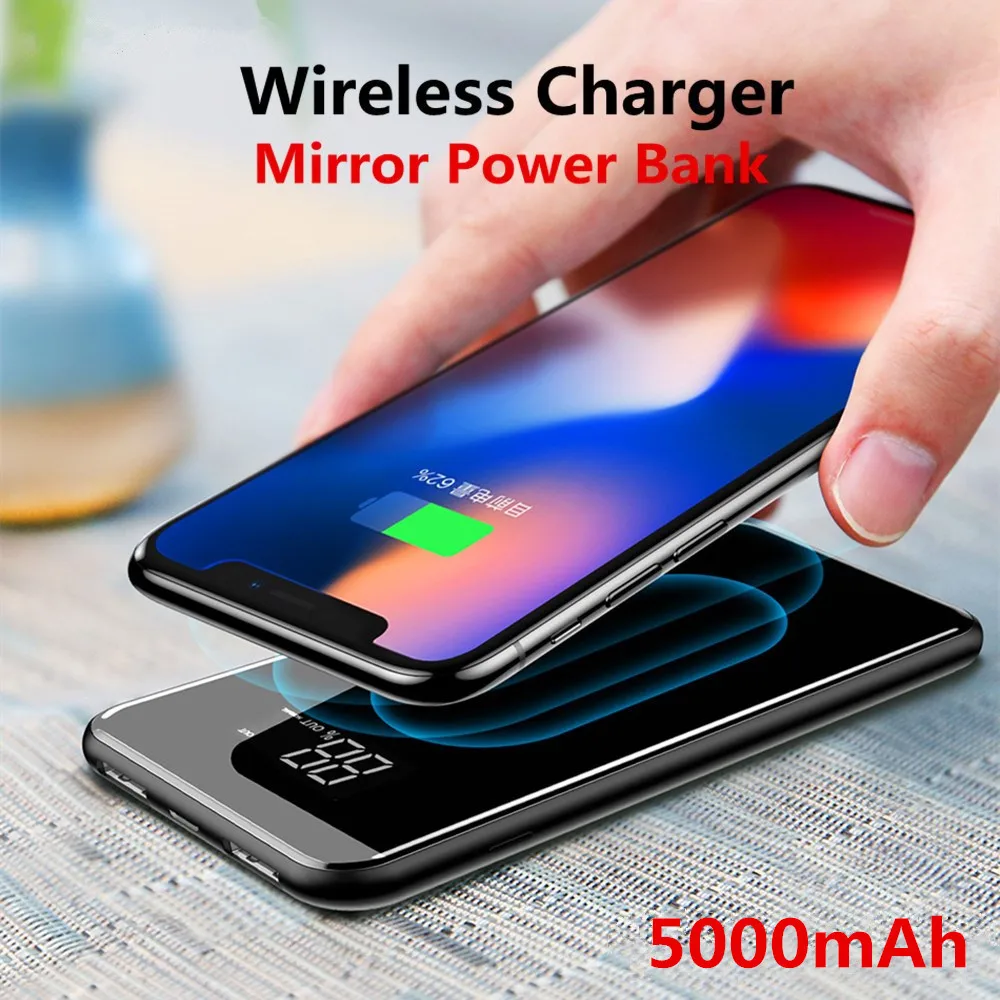 

5000mAh Qi Wireless Power Bank Charger For iPhone Samsung Huawei VIVO Portable External Battery Bank Built-in Charger Power bank