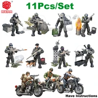 11pcs world war 2 ww2 army military soldier city police swat with weapon accessories figures building blocks bricks kids toys