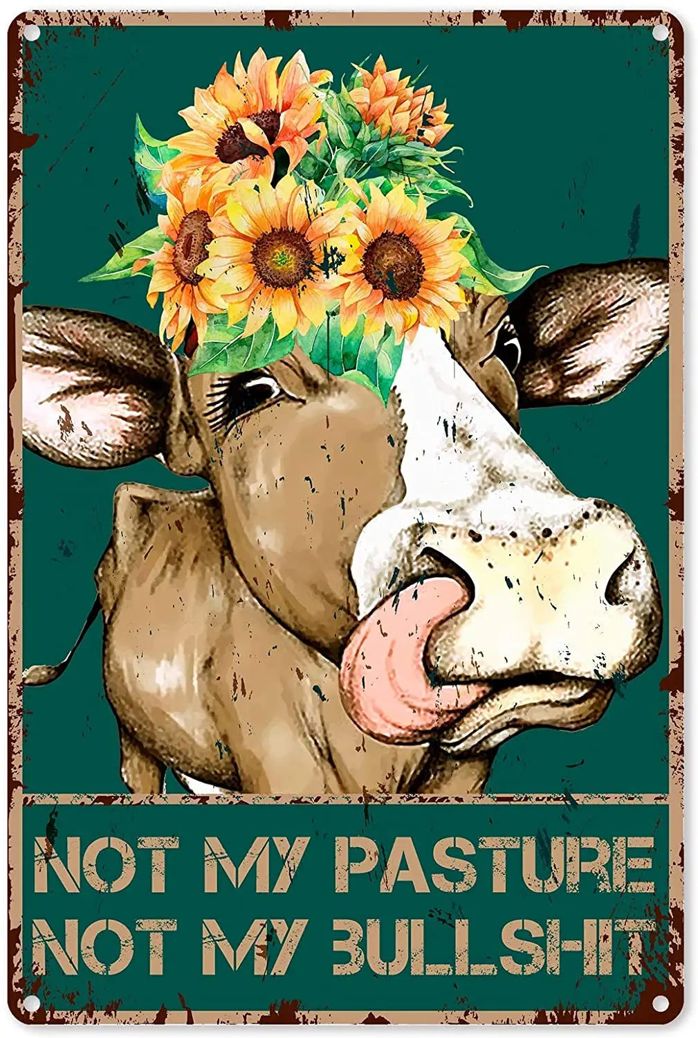 

Kalynvi Funny Bathroom Quote Metal Tin Sign Wall Decor - Vintage Farm Cow Tin Sign for Office/Home/Classroom Bathroom Decor
