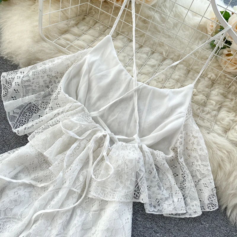 Платье женское пляжное в стиле бохо длинное кружевное платье без рукавов для