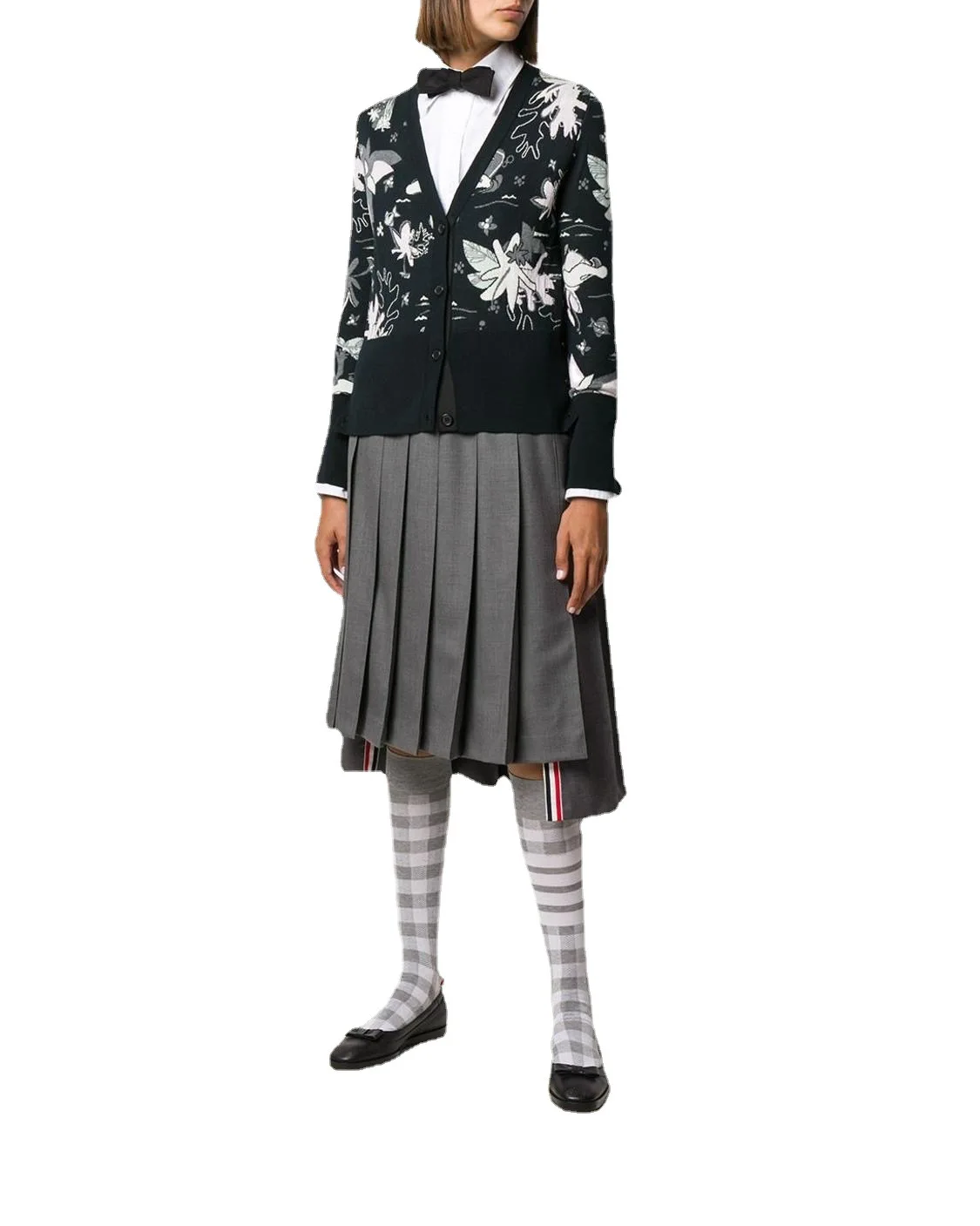 

Women Sweater Autumn and Winter New College Style Double-sided Jacquard V-neck Single-breasted Wool Knitted Cardigan Top