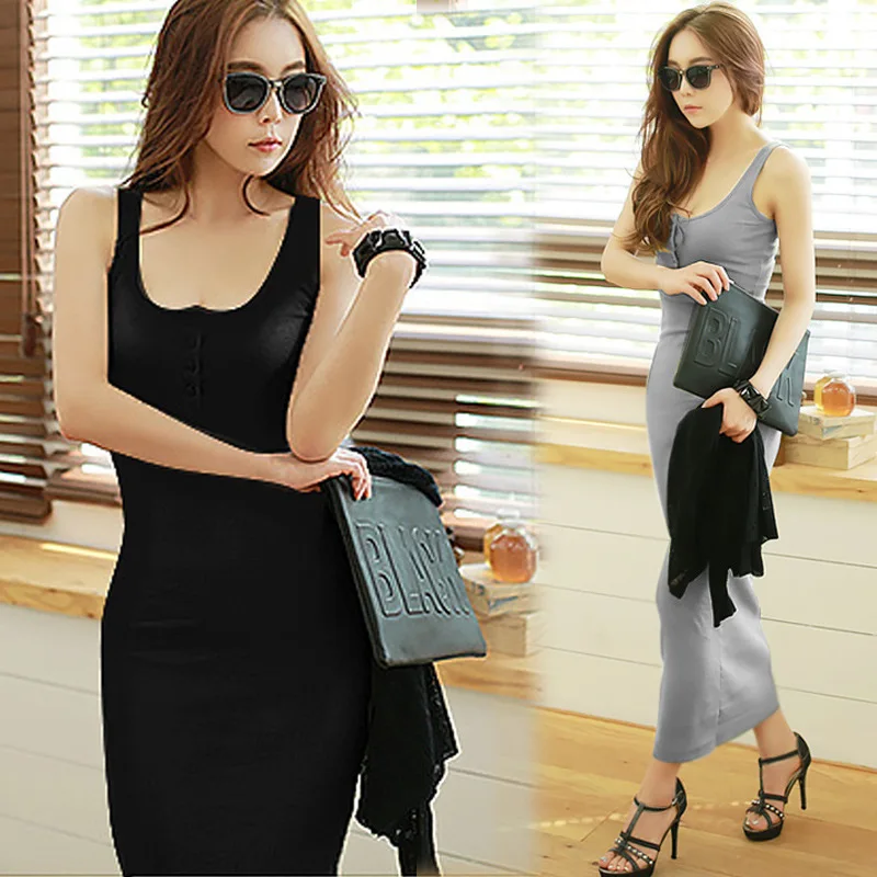 

Spring Summer Dress Women Long Sleeveless Sexy Dresses Party Night Club Dress Black Elegant Vestidos LWL1730