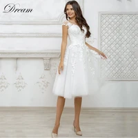 short wedding dresses for women 2022 lace appliques boho bridal dress cap sleeve cute robe de mari%c3%a9e