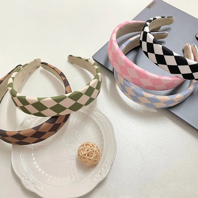 

Women Chessboard Plaids Print Headband Plastic 1Pcs Headwear Hair Accessories Head Hoop Female Sweet Wide Hair Hoop Hairband