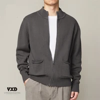 spring autumn sweater jacket for men pockets knitted sweatercoat mens casual solid cardigan male daily grey sweater with zipper