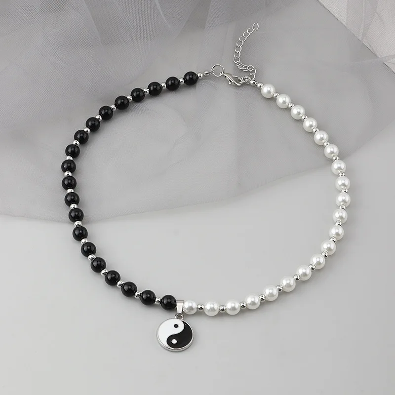 Trendy Hiphop/Rock Geometric Necklaces Womens Pearl Tai Chi Yin and Yang Gossip Alloy Pendant Jewelry for Party | Украшения и