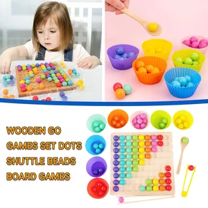Rainbow Wooden Clip Go Game Set Dot Bead Board Game Toy Rainbow Clip
Bead Montessori Educational Toys