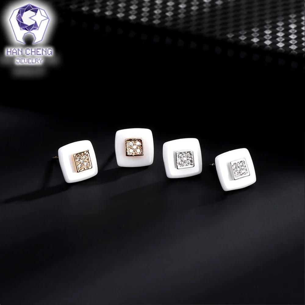HanCheng новые модные золотые серьги гвоздики с цирконом и драгоценным камнем