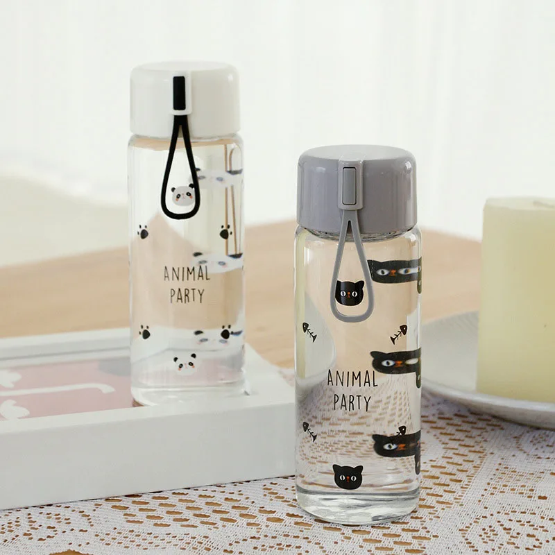 Мультяшная милая стеклянная бутылка воды с силиконовой веревкой креативная