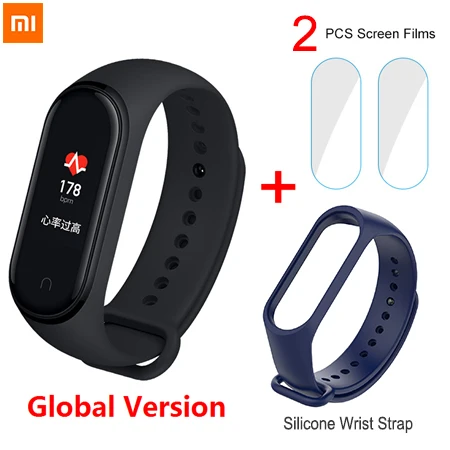 Blue strap 2 film Xiaomi Mi 4 смарт-браслет 5ATM водонепроницаемый 0,96 ''AMOLED цветной сенсорный экран для сердечного ритма фитнес-браслет - Цвет: Blue strap 2 film