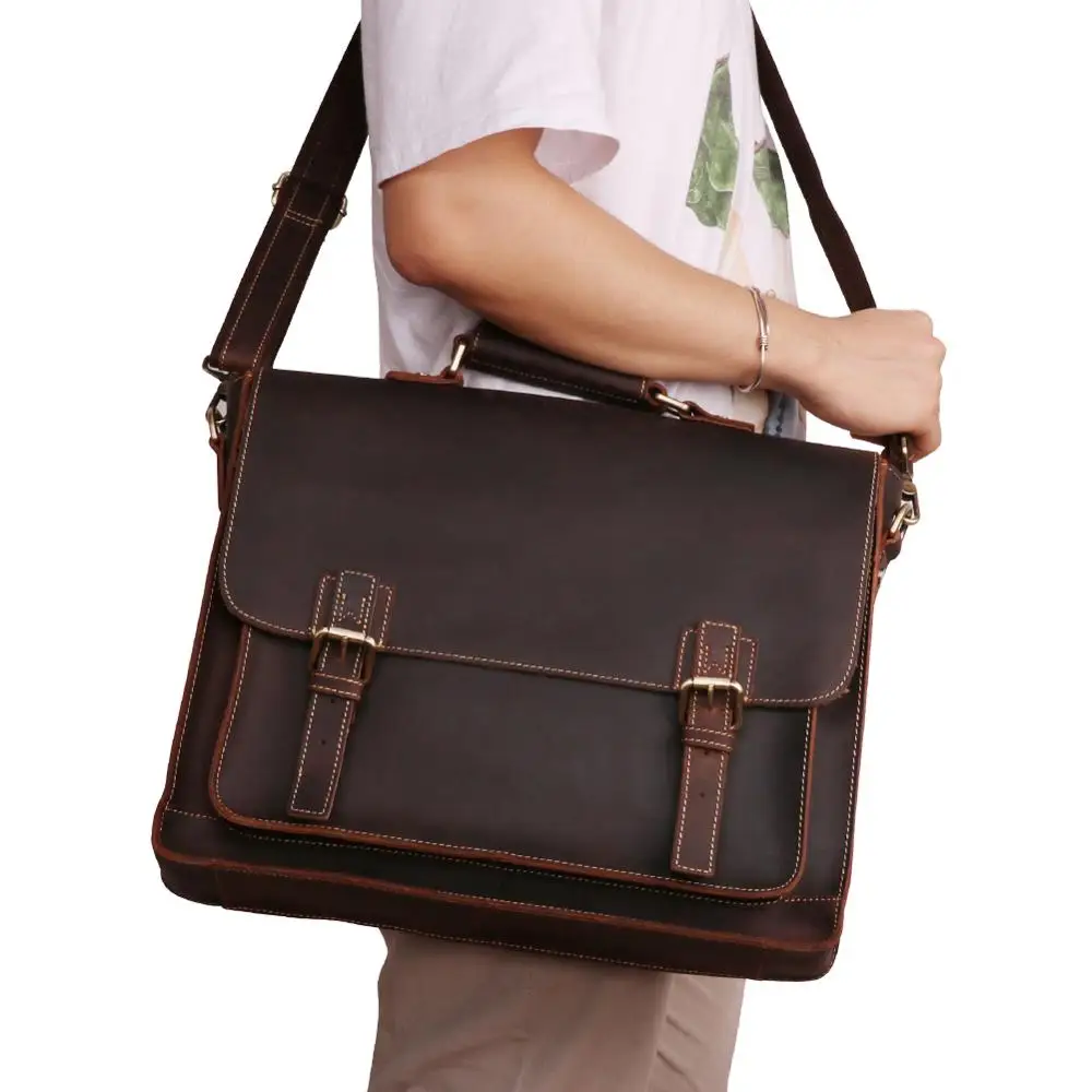 LACHIOUR Men Genuine Leather Handbag Male Business Crossbody Bag  Large Capacity Men's Messenger Bag Male 15.6 inch Laptop Bag