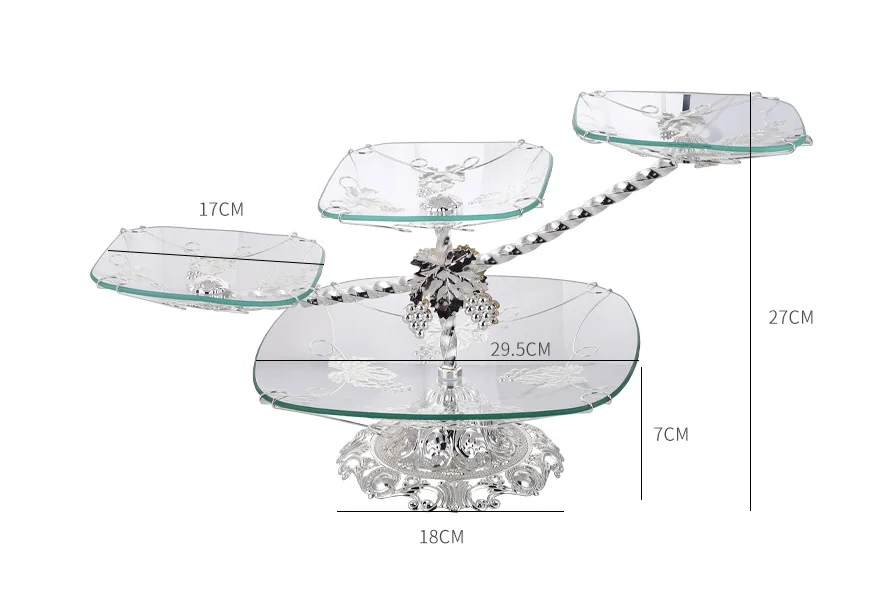 

Fashionable light luxury square fruit plate tempered glass multilayer fruit plate hotel home fruit plate decoration