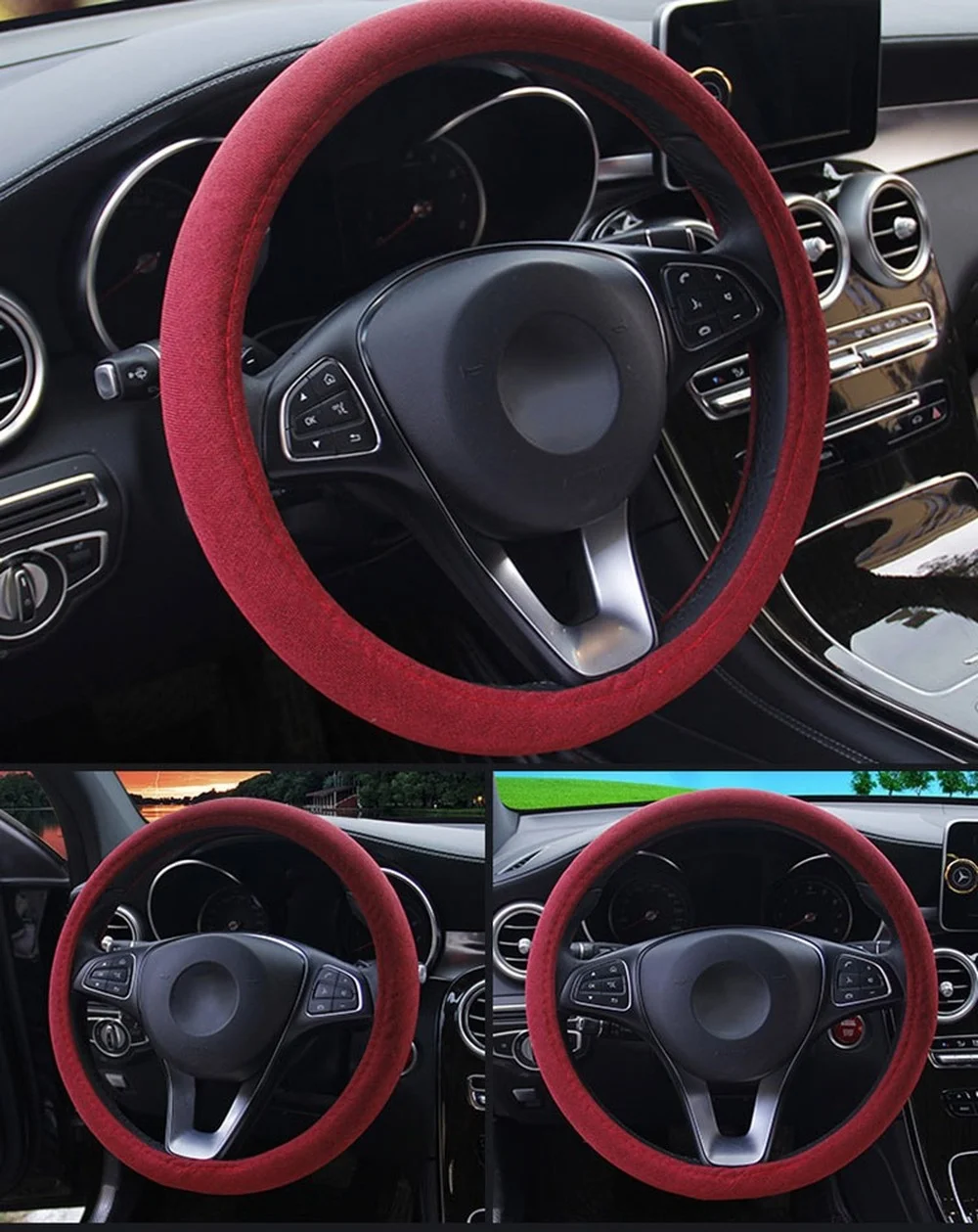 

Car Steering Wheel Cover Flax Breathable 38CM 7Color Four Seasons Universal Non-slip Car Grip Cover Car Accessories