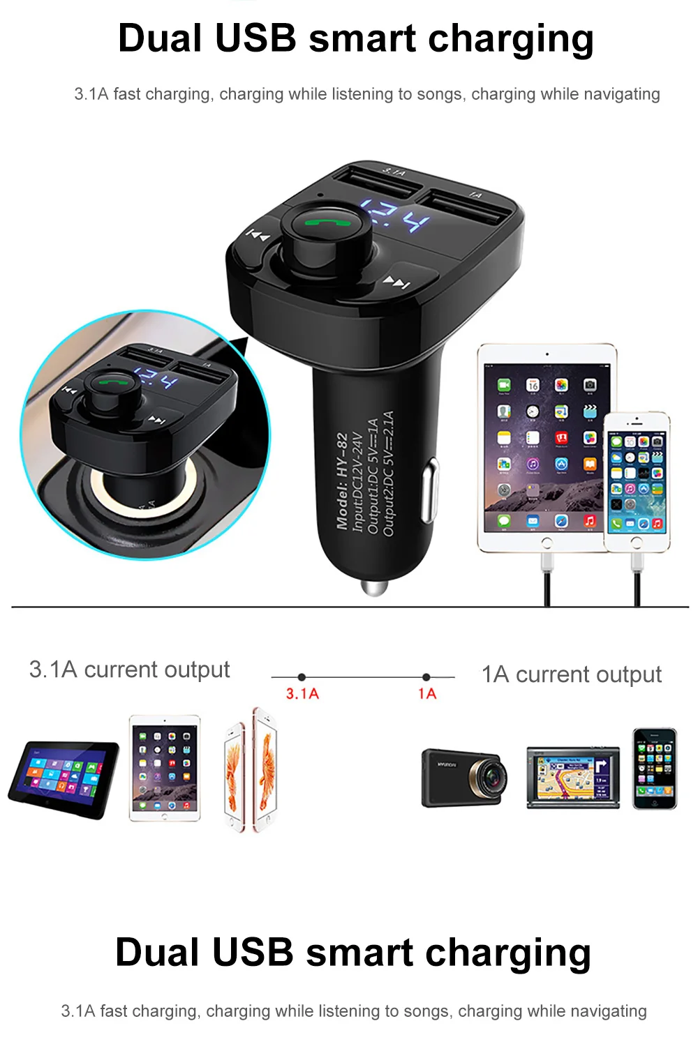 Автомобильный Bluetooth MP3-плеер, автомобильный Bluetooth fm-передатчик, автомобильный комплект с двумя usb-портами, автомобильное зарядное устройство 3.1A, быстрая зарядка, bluetooth, FM