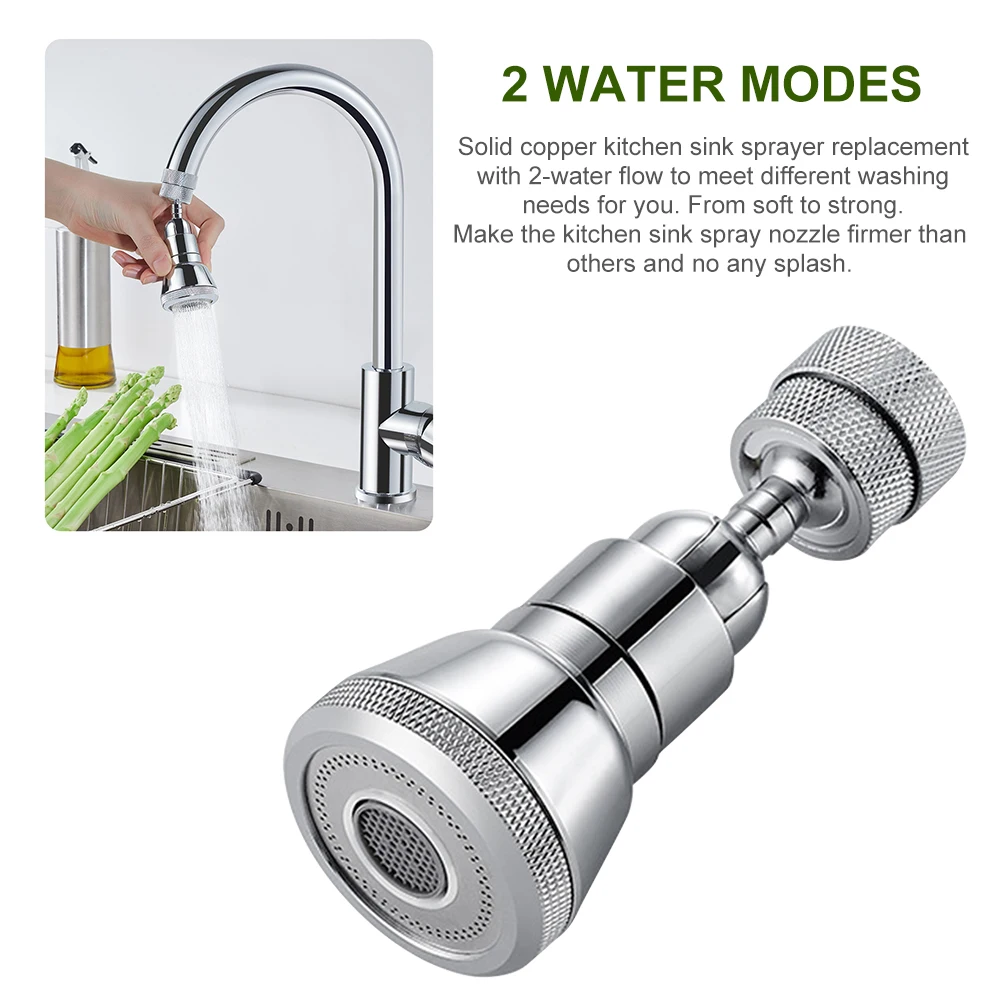 

Nozzle 720 Degree Rotatable Sprayer Head No Leaking Anti Splash Water Saving Extender Adapter Faucet Aerator Kitchen Sink Swivel