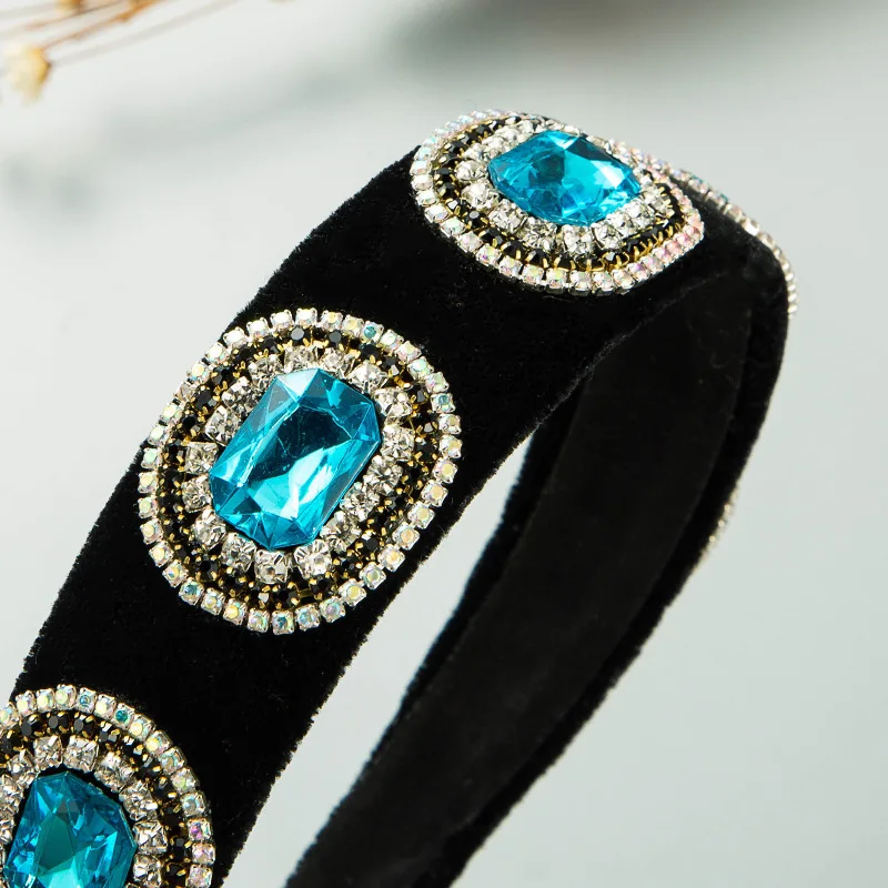 

2021 New Baroque Retro Personality Black Flannel Rhinestone Headband European American Hairband Women Girls Hair Accessories