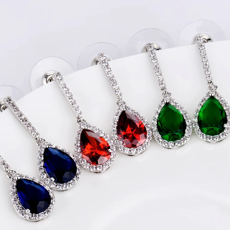 Серьги капли с белым кубическим цирконием для невесты длинные серьги подвески