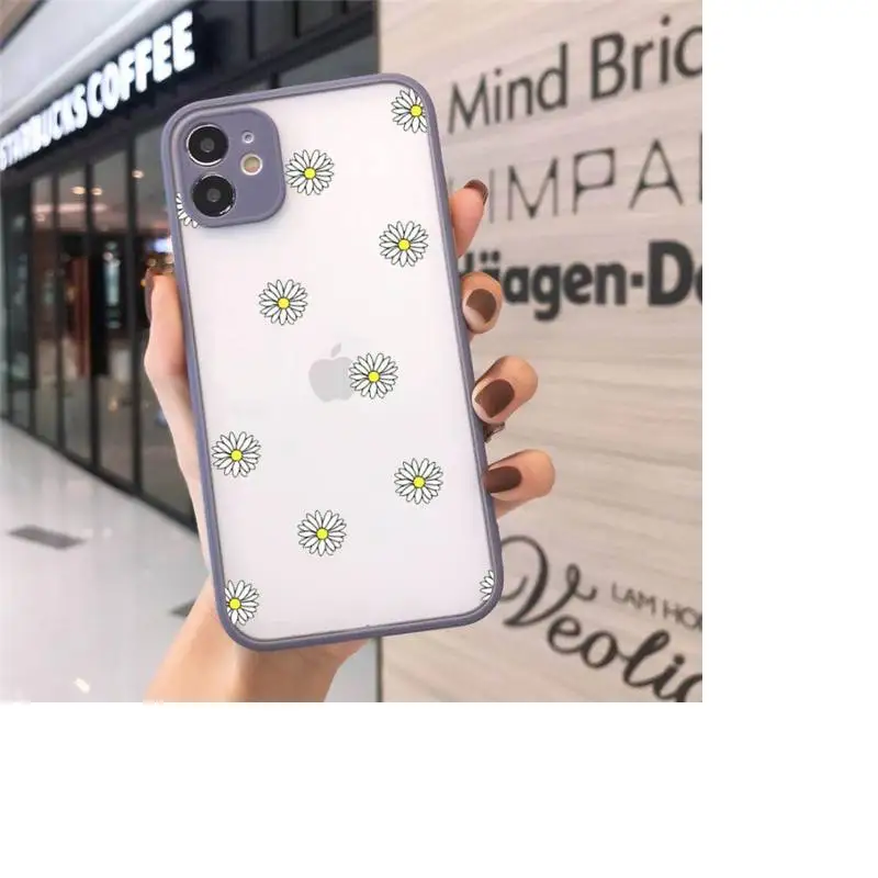 

Daisy Flower Phone Case For iPhone 12 11 Mini Pro XR XS Max 7 8 Plus X Matte transparent Gray Back Cover