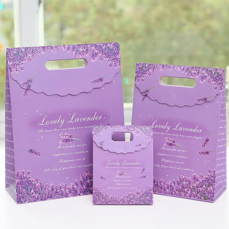 

10pcs/lot Lavender Glue Purple Gift Bag Stationery Holder Storage Paper Bag Portable Present Pack For School And Office Supply