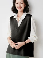 korean version of the spring and autumn womens v neck split wool vest loose pullover large size irregular jacket 60116