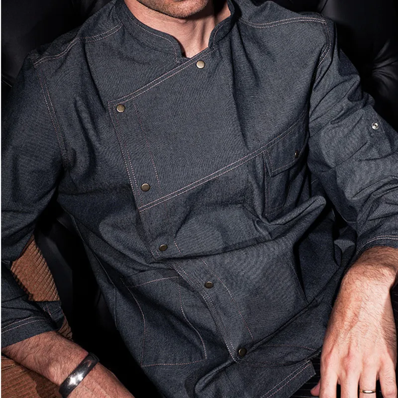 Голубая рубашка с длинным рукавом для ресторана шеф повара кухни официанта