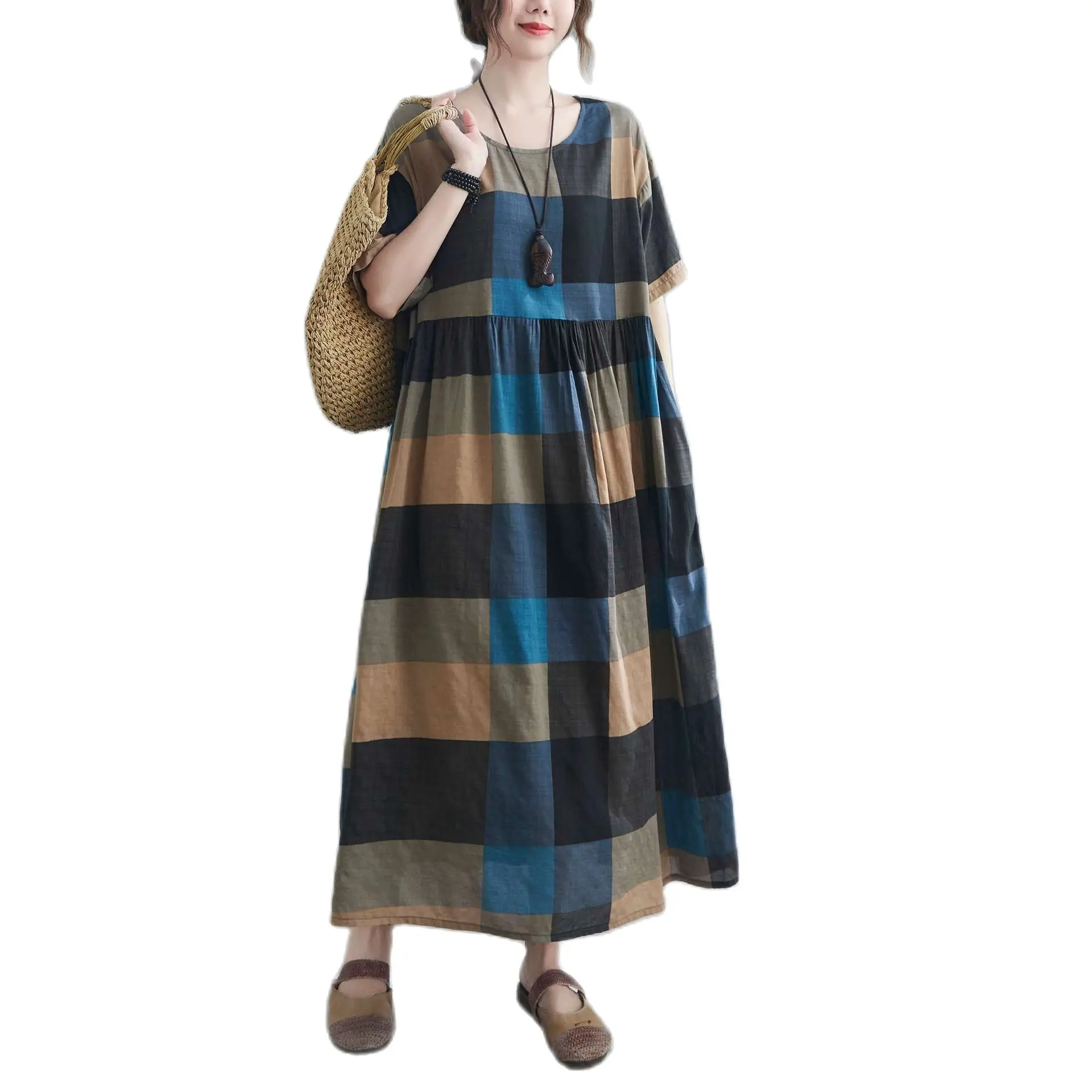 

Fashion Summer Large Size Loose Dress Women Vintage Beach Dresses For New Soft Stylilsh Embroidery