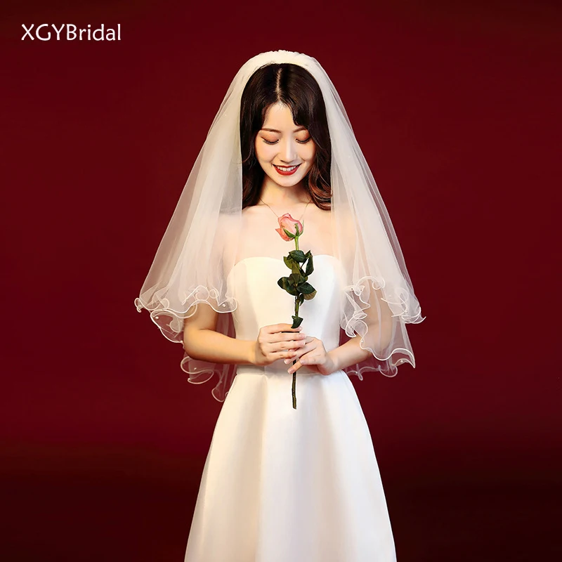 

Elbow Length Wedding Veils One-Layer Ribbon Edge Bridal Veil Polyester Wedding Dress Accessories Plain Dyed Bridal Accessories