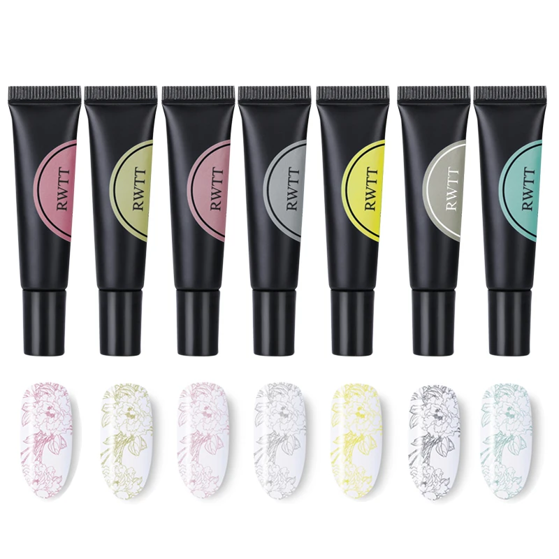 RWTT ногтей штамповка Гель лак 8 мл черный белый штамп печать масло УФ для