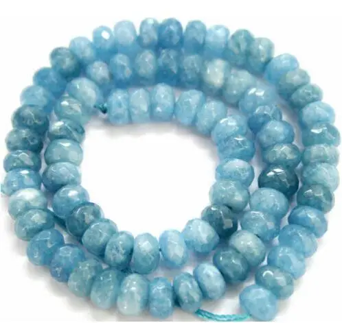 

Natural Aquamarine 5x8mm Faceted Roundel Gem stones Loose Beads 15"