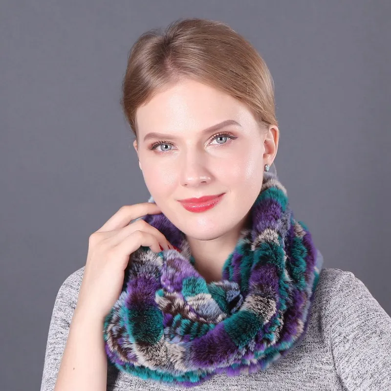 Женский шарф-Кольцо из натурального меха кролика Рекс разные цвета LF21002QX |